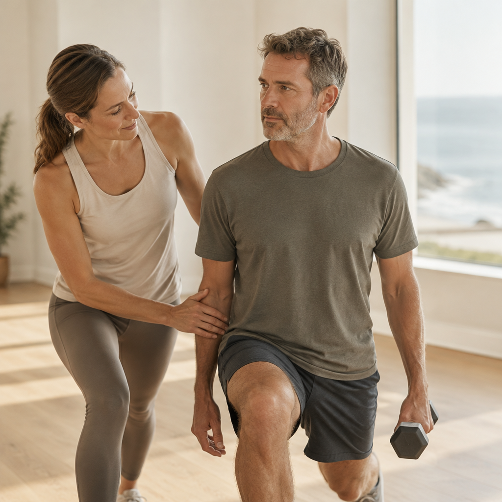 A coach and a woman 40 plus training together at Wild Physio Fitness in Neutral Bay